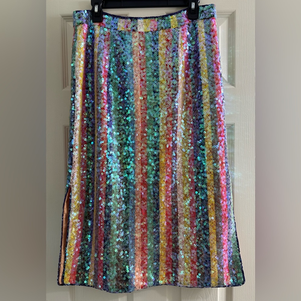 Anthropologie Maeve Sequined Palette Straight Pencil Side Slit Skirt US 10